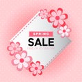 Spring Sale day! Take up to 50% off. Vector lettering isolated illustration with flowers on pink background